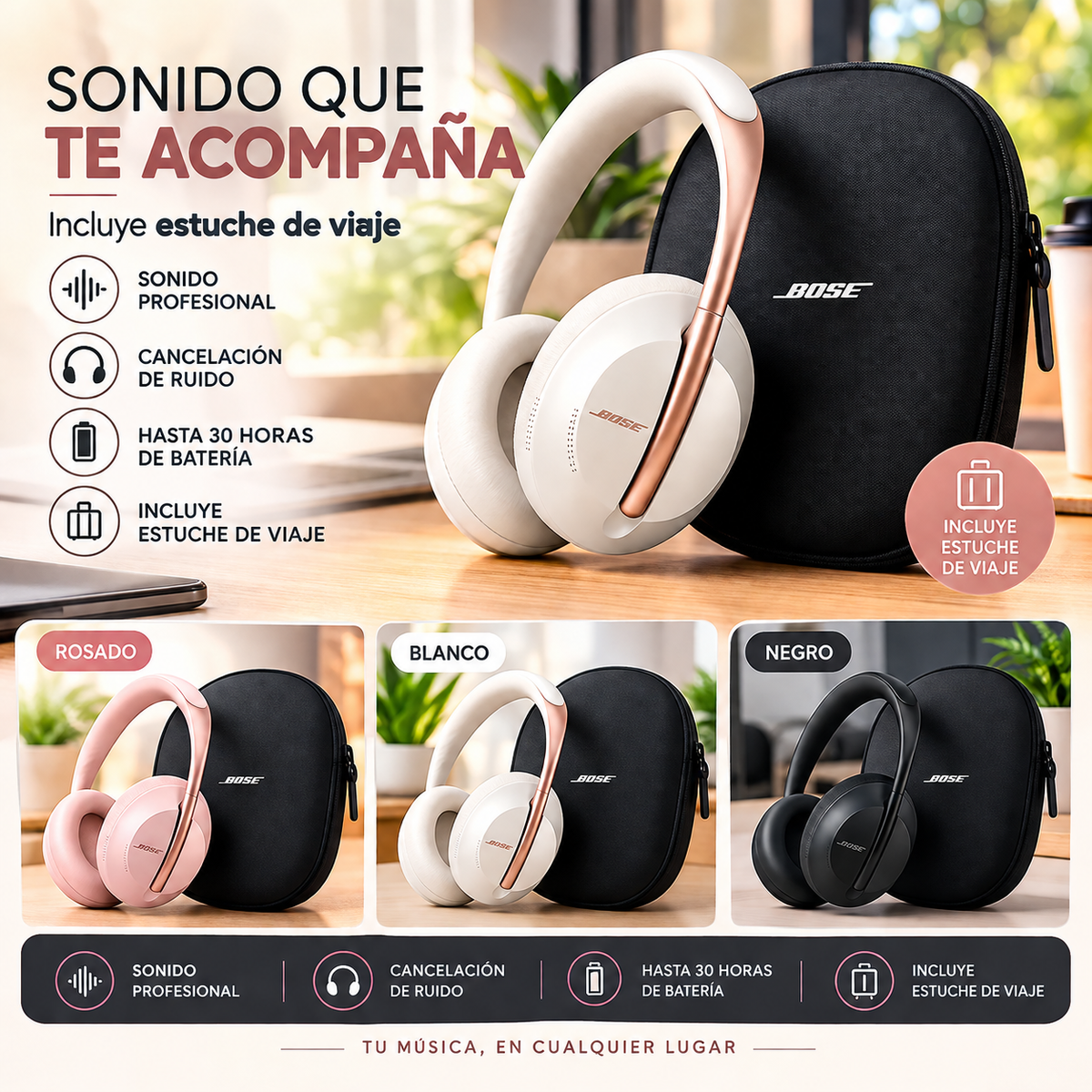 DIADEMA BLUETOOTH  BOSE 700 + ESTUCHE