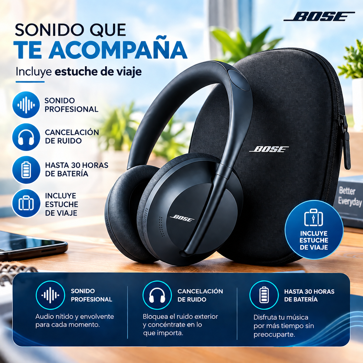 DIADEMA BLUETOOTH  BOSE 700 + ESTUCHE