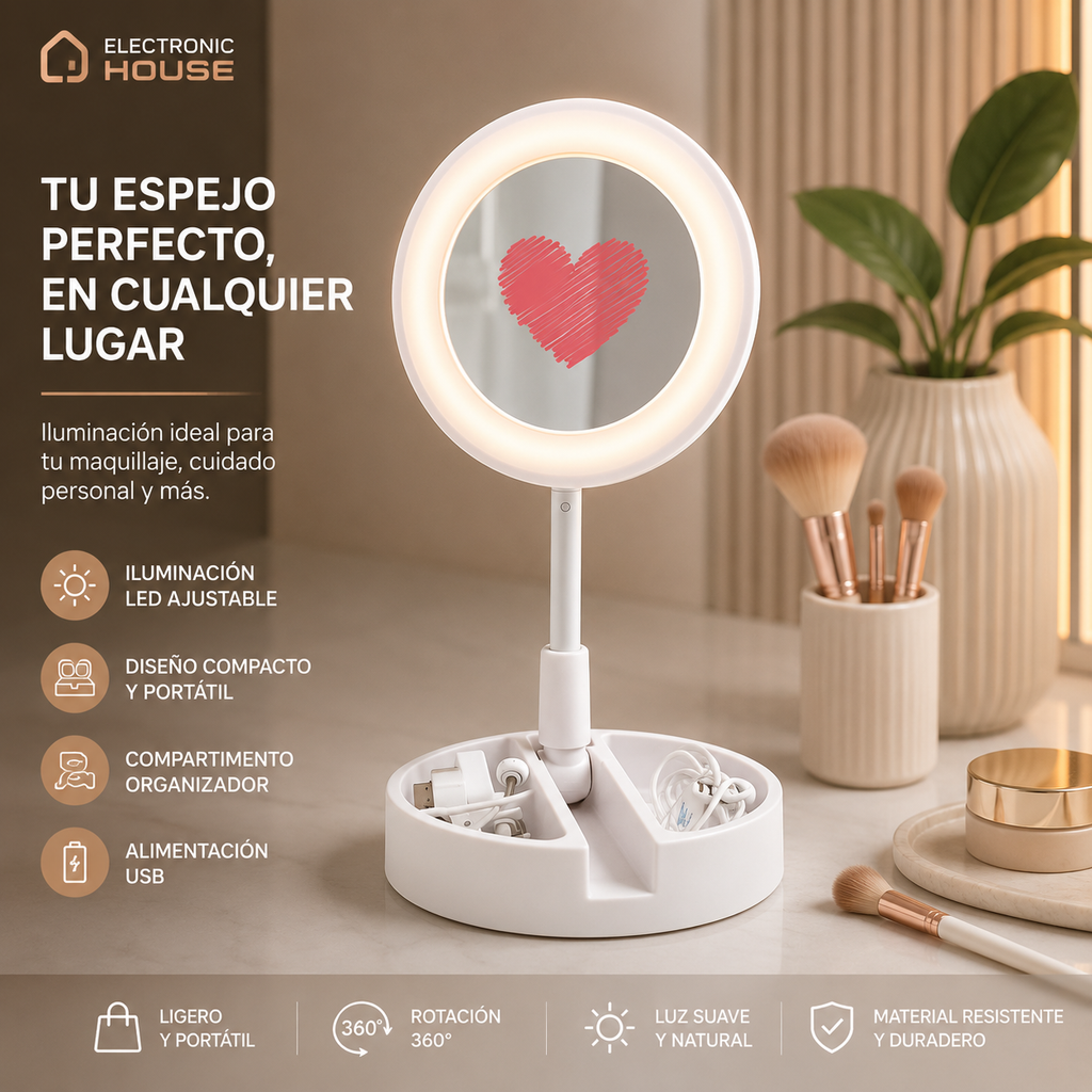 Aro De Luz Con Espejo Celular