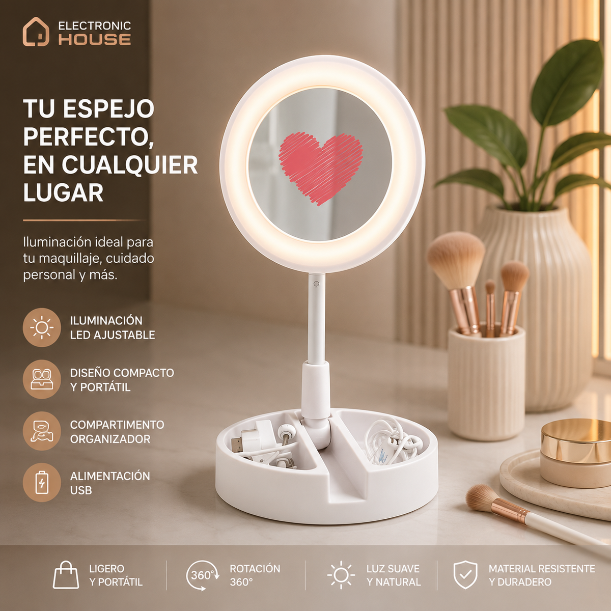 Aro De Luz Con Espejo Celular
