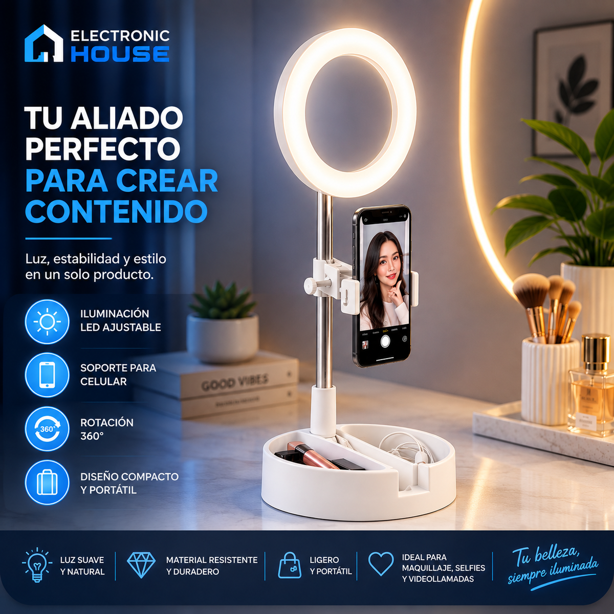 Aro De Luz Con Espejo Celular